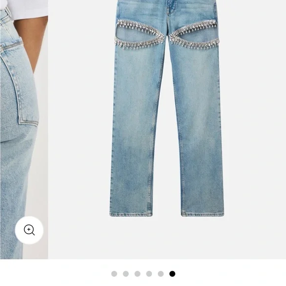 Good American Light Blue Straight Leg Jeans with Crystal Fringe Cutouts - Picture 3 of 7